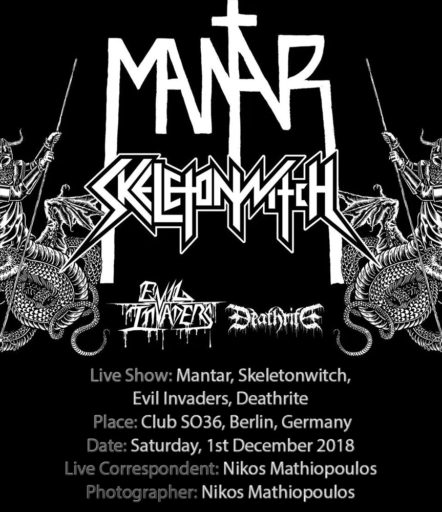 You are currently viewing Mantar, Skeletonwitch, Evil Invaders, Deathrite (Berlin, Germany – 01/12/2018)