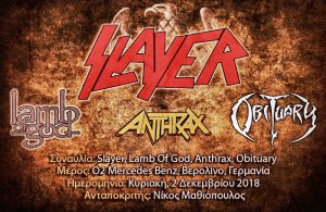 Read more about the article Slayer, Lamb Of God, Anthrax, Obituary (Βερολίνο, Γερμανία – 02/12/18)