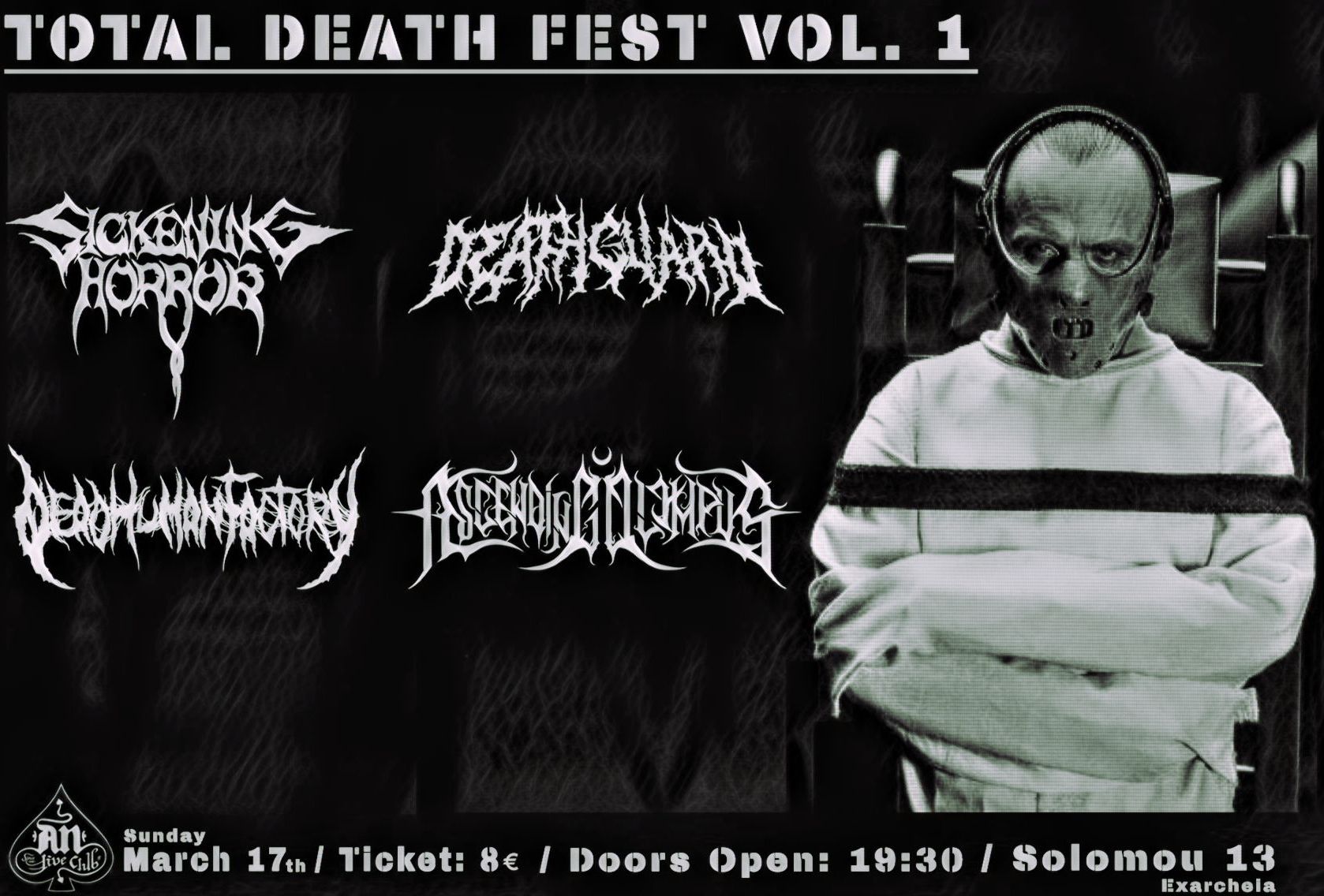 Read more about the article Total Death Festival Vol. 1: DEAD HUMAN FACTORY, ASCENING OLYMPUS, DEATHGUARD, SICKENING HORROR στο An Club (17/3/2024)